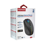 Promate 2.4GHz Wireless Ergonomic Optical Mouse with LED Rainbow Lights - Black