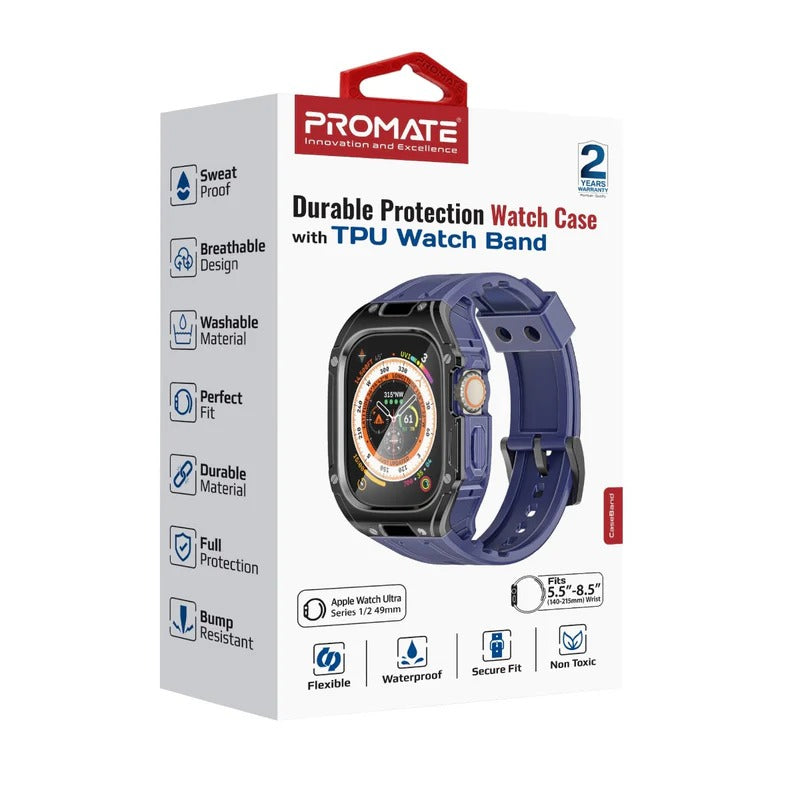 Promate Durable Protection Watch Case with TPU Watch Band For Apple Watch Series Ultra 1 and 2  Made from Durable TPU and PC materials and corrosion Resistant 316 Stainless Steel Buckle