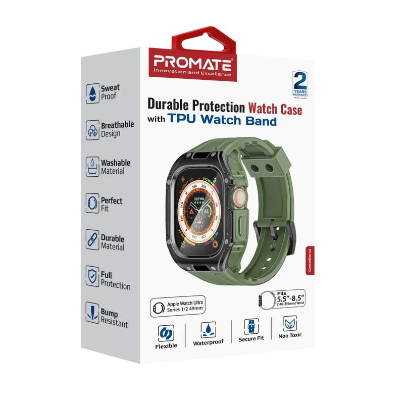 Promate Durable Protection Watch Case with TPU Watch Band For Apple Watch Series Ultra 1 and 2  Made from Durable TPU and PC materials and corrosion Resistant 316 Stainless Steel Buckle