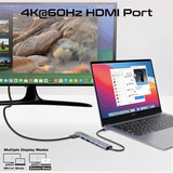 Promate 4K@60Hz Multi-function High Speed USB-C Hub with 100W Power Delivery - Grey
