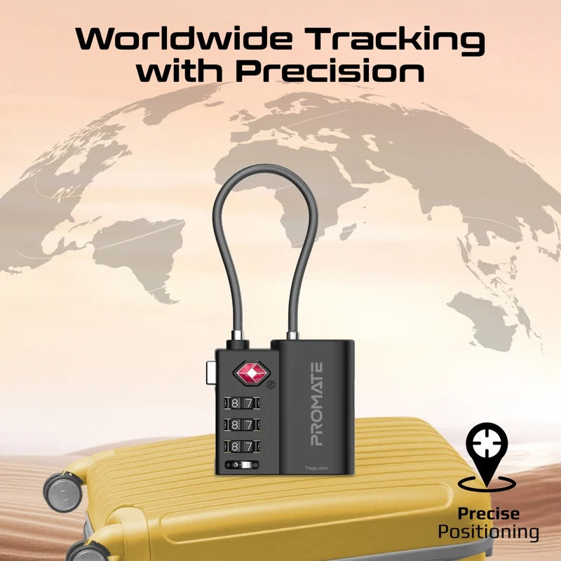 Promate TSA Luggage Lock with Smart Precision Tracking Tag, works with Apple Find My App