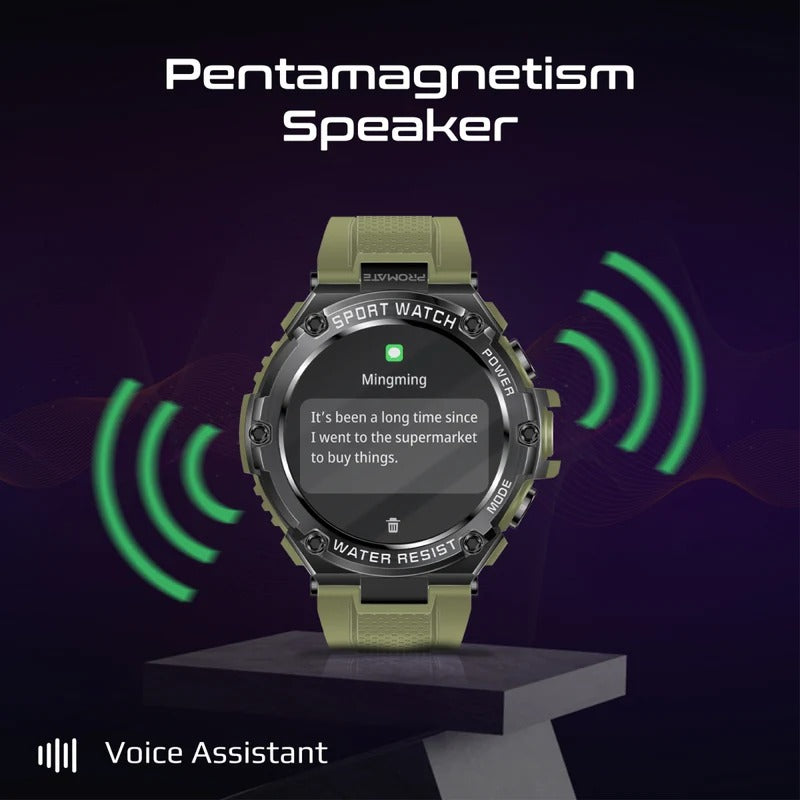 Promate 1.53" Round Screen Fitness Tracker Smartwatch with BT Calling IP67 Water Resistance  1.53" TFT Display  Heart Rate/SPO2/Step/Sleep/ Women Health Tracker  100+ Customized Watch Faces - Mid Night Green