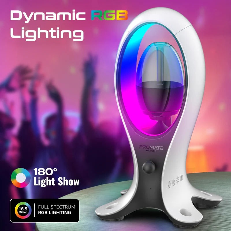 Promate 5W Dynamic High Fidelity Dual Mode RGB Speaker w/ Headphone Stand & USB Hub - White