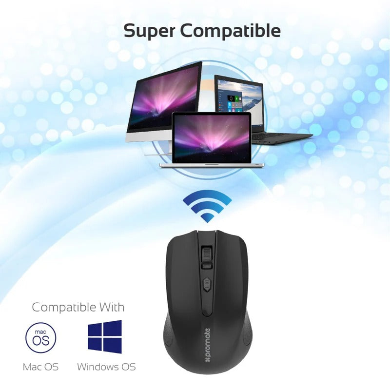 Promate - Clix-8
2.4GHz Wireless Ergonomic Optical Mouse - Black