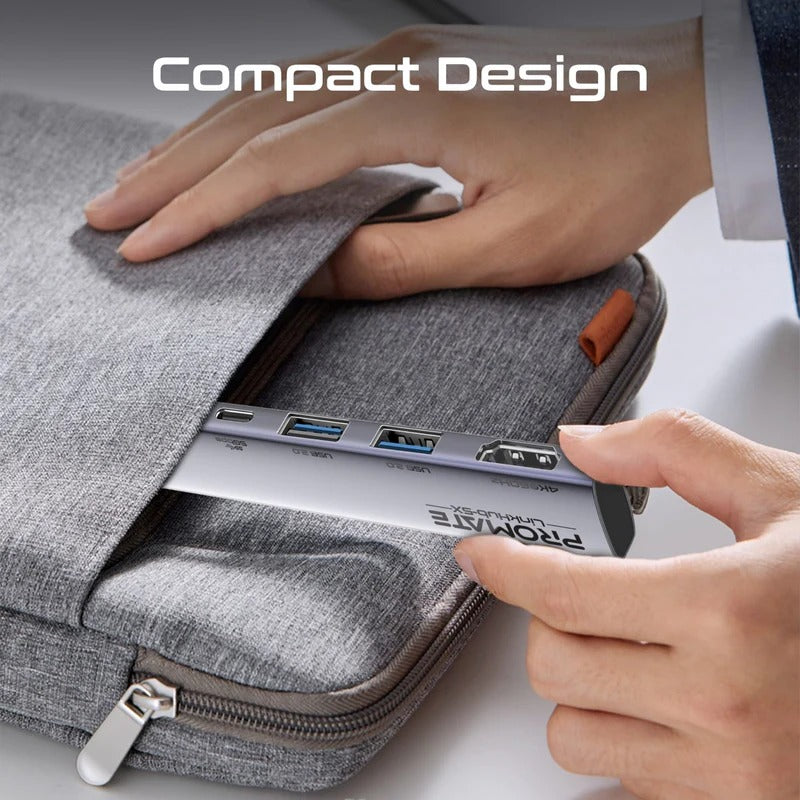 Promate 4K@60Hz Multi-function High Speed USB-C Hub with 100W Power Delivery - Grey