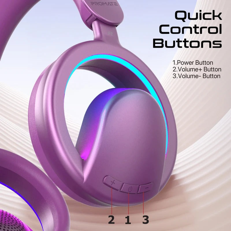 Promate High-Fidelity Open Ear Wireless Over-Ear Headphones with Detachable Mic   - Purple