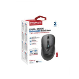 Promate Dual Mode Rechargeable Wireless Mouse with BT & RF Connectivity - Black