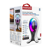 Promate 5W Dynamic High Fidelity Dual Mode RGB Speaker w/ Headphone Stand & USB Hub - White