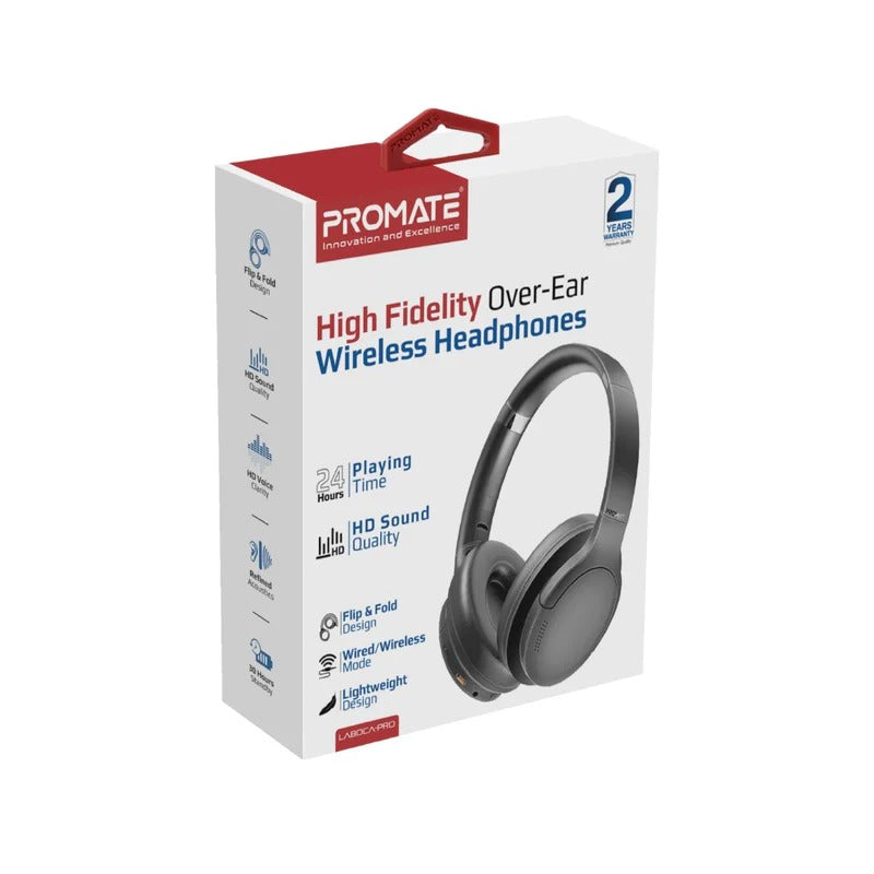 Promate - LaBoca
High Fidelity Over-Ear Wireless Headphones - Black