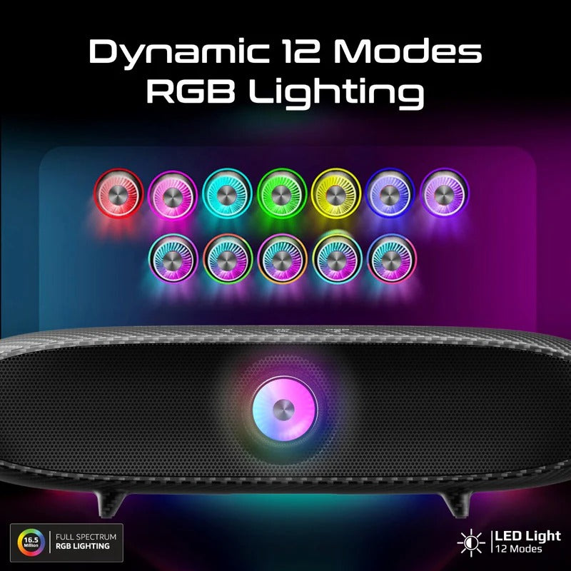 Promate 20W BassBoost Quad Speaker Wireless RGB Soundbar 30Hours Playback - Black