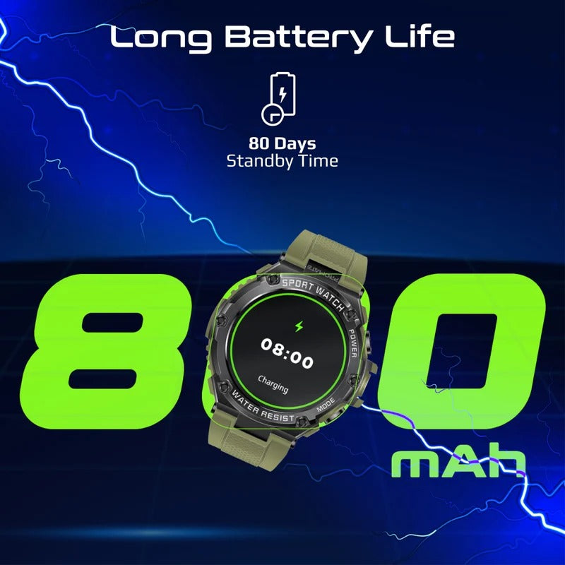 Promate 1.53" Round Screen Fitness Tracker Smartwatch with BT Calling IP67 Water Resistance  1.53" TFT Display  Heart Rate/SPO2/Step/Sleep/ Women Health Tracker  100+ Customized Watch Faces - Mid Night Green