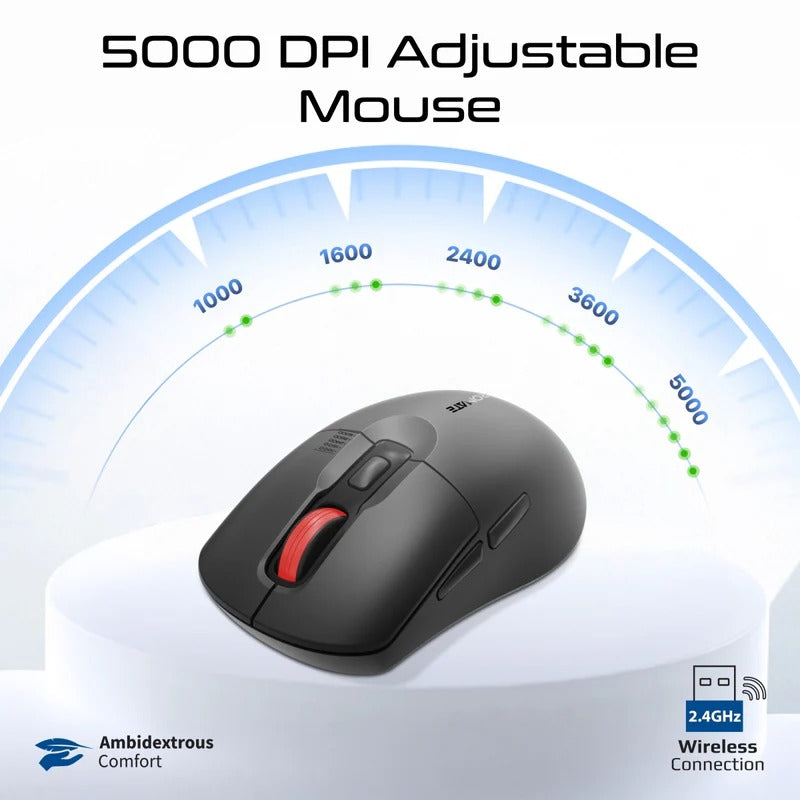 Promate Ergonomic Wireless Keyboard with Silent Keys and 5000DPI Mouse   - Black