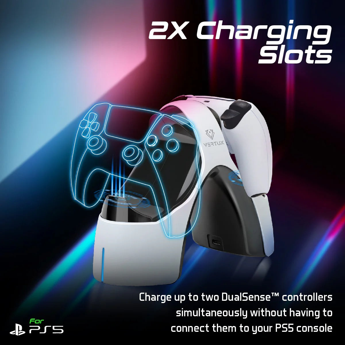 Vertux 2-in-1 Charging Dock for PS5 DualSence Controller - BLACK