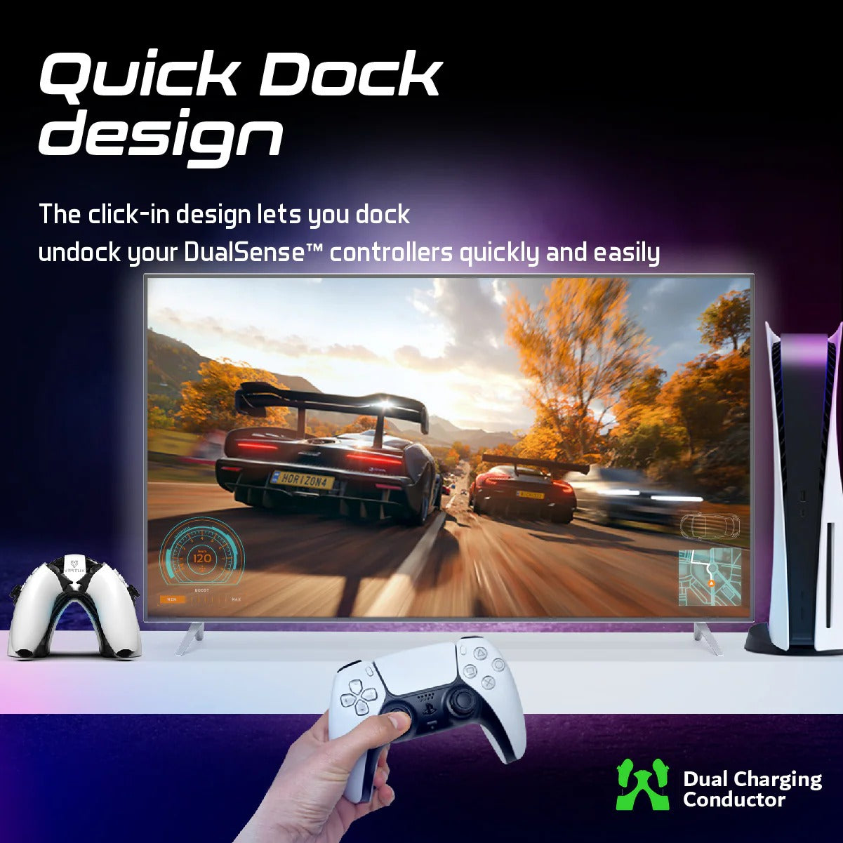 Vertux 2-in-1 Charging Dock for PS5 DualSence Controller - BLACK