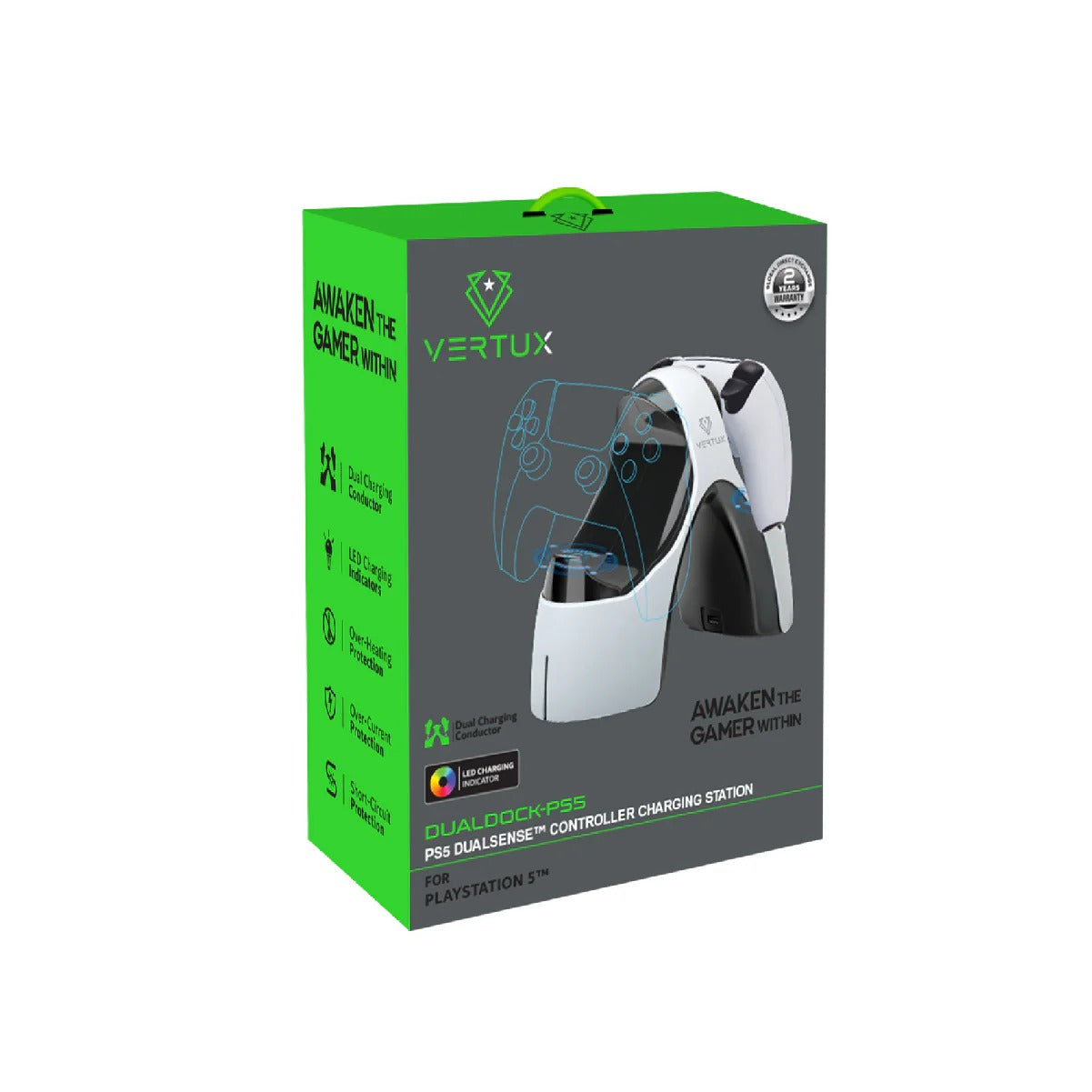 Vertux 2-in-1 Charging Dock for PS5 DualSence Controller - BLACK