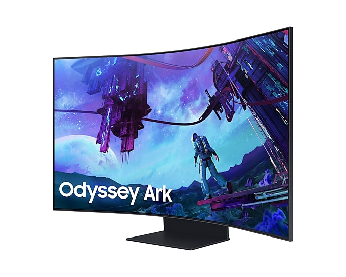 سامسونج اوديسي ارك شاشة العاب منحنية  موديل G97NC, حجم 55 انش , دقة 4K UHD 3840 x 2160, معدل تحديث 165 هيرتز, سرعة استجابة 1 ملي ثانية, يدعم HDMI 2.1, FreeSync Premium Pro بعرض خاص يشمل جهاز بلايستيشن 5 نسخة السي دي بذراعين مجانا