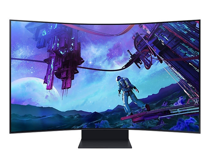 سامسونج اوديسي ارك شاشة العاب منحنية  موديل G97NC, حجم 55 انش , دقة 4K UHD 3840 x 2160, معدل تحديث 165 هيرتز, سرعة استجابة 1 ملي ثانية, يدعم HDMI 2.1, FreeSync Premium Pro بعرض خاص يشمل جهاز بلايستيشن 5 نسخة السي دي بذراعين مجانا