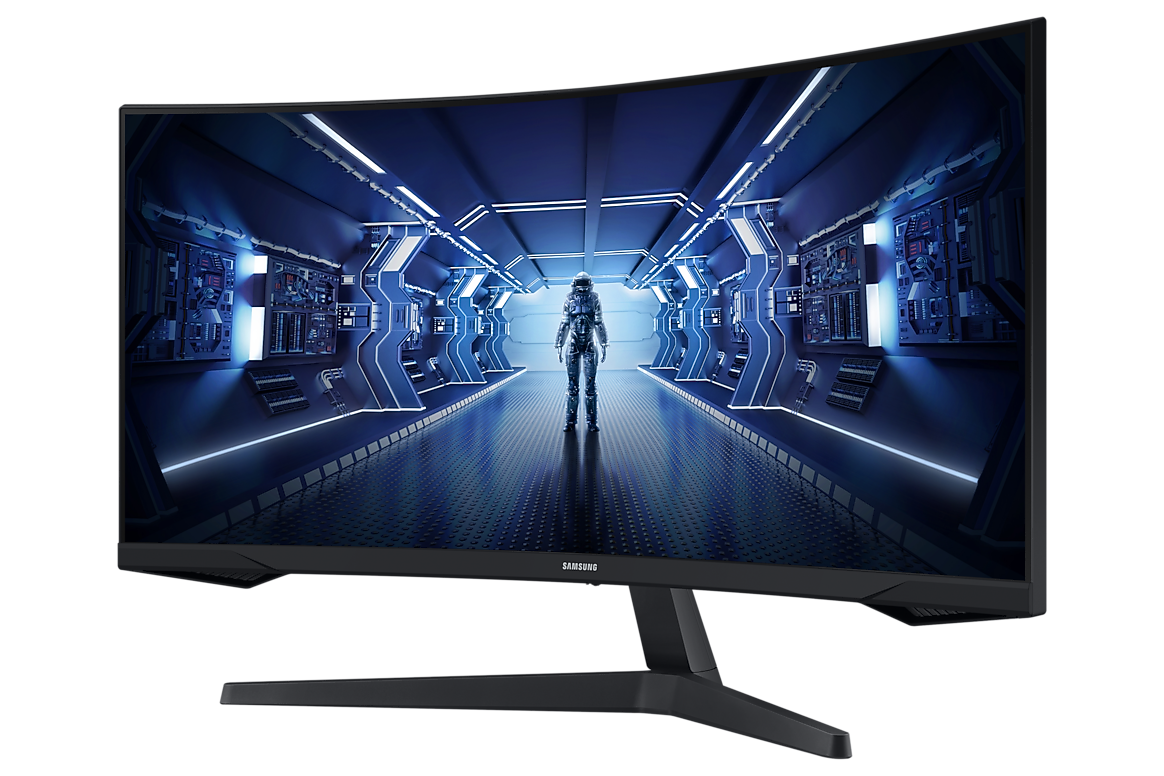 شاشة سامسونج أوديسي G55T برو للألعاب، مقاس 34 بوصة، بدقة WQHD 2K (3440 × 1440)، ومعدل تحديث 165 هرتز، وزمن استجابة 1 مللي ثانية، ولوحة VA منحنية - أسود LC34G55TWWMXUE