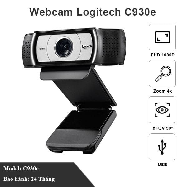 كاميرا ويب سلكية من نوع لوجيتك C930E بدقة Full HD 1080P وعدسة واسعة الزاوية - أسود