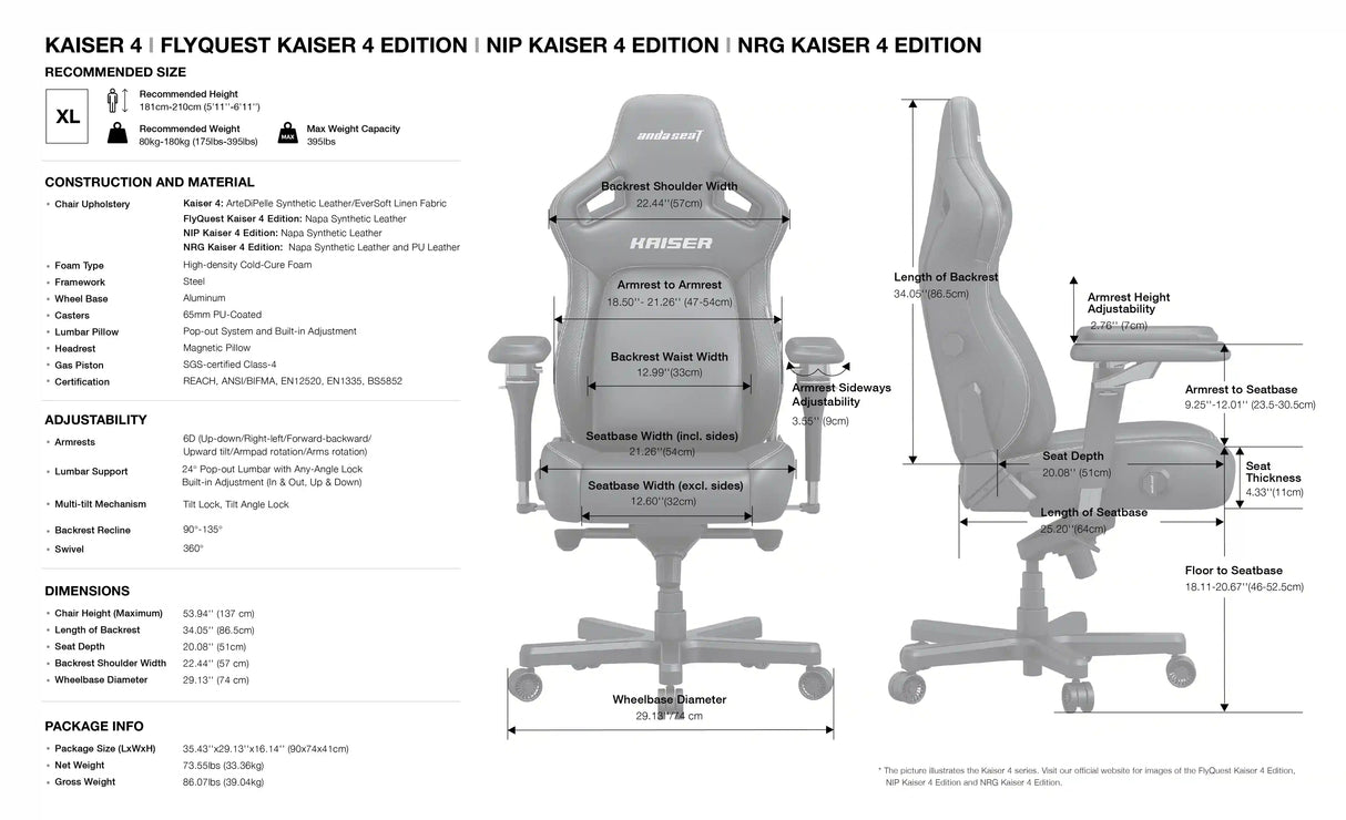 AndaSeat Kaiser 4 XL Premium PVC Leather Gaming Chair – White
