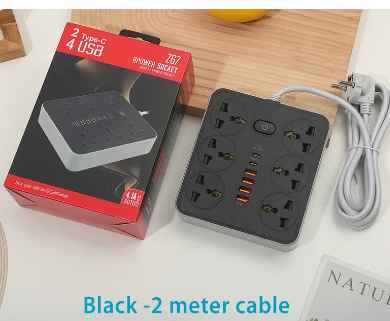 Z67 6 power socket 6 USB ports with TYPE-C 5V4.1A Charger power- White