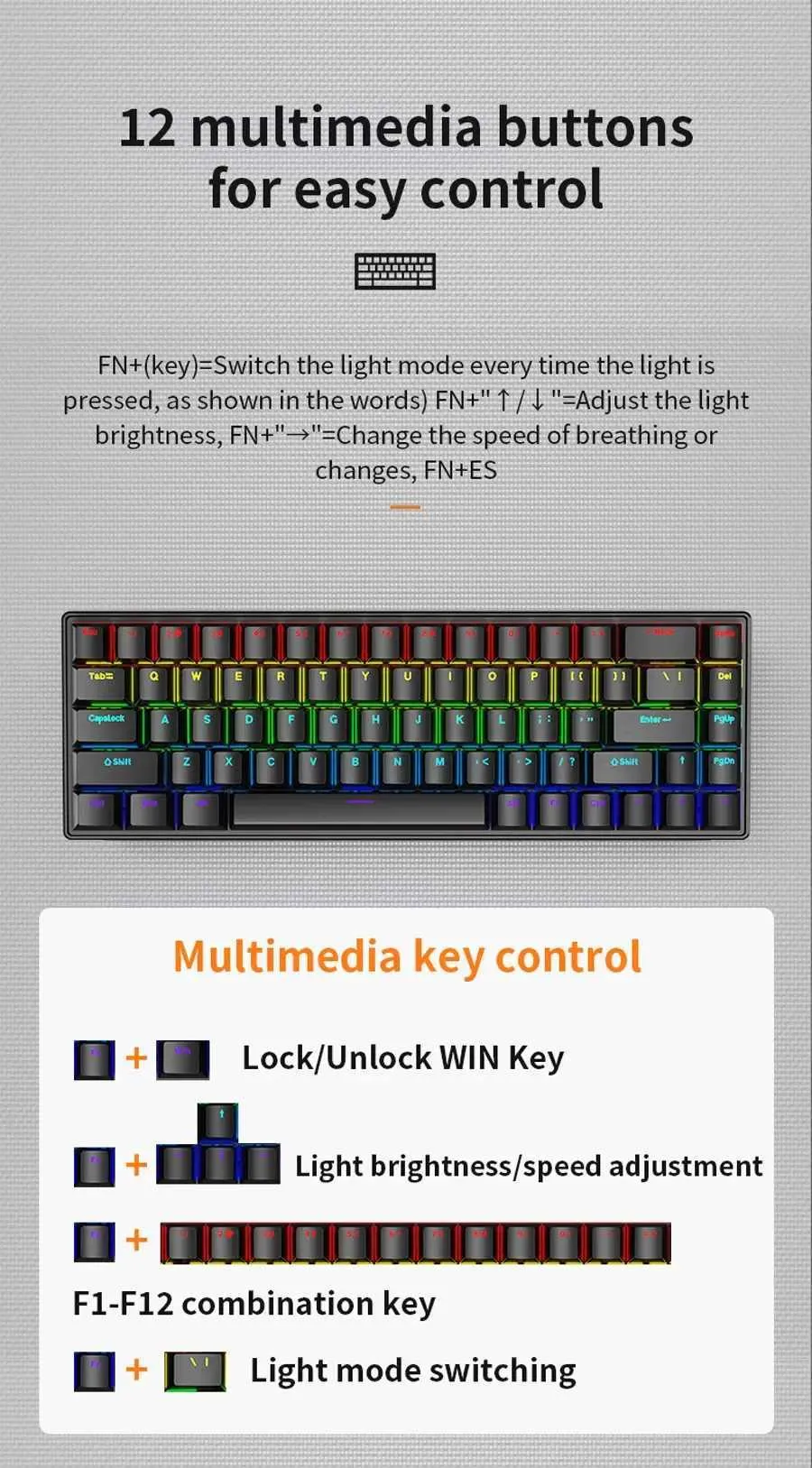 Skylion K68 Wired Mechanical RGB Gaming Keyboard - Black - Blue Switch