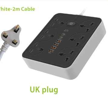 Z67 6 power socket 6 USB ports with TYPE-C 5V4.1A Charger power- White