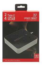 Z67 6 power socket 6 USB ports with TYPE-C 5V4.1A Charger power- White