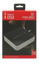 Z67 6 power socket 6 USB ports with TYPE-C 5V4.1A Charger power- White