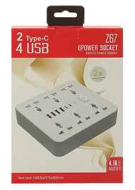 Z67 6 power socket 6 USB ports with TYPE-C 5V4.1A Charger power- White