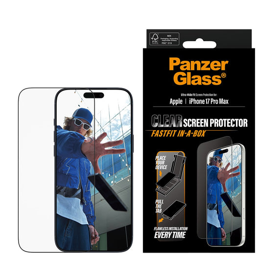 PanzerGlass® Screen Protector iPhone 17 Pro Max | Ultra-Wide Fit w. Fastfit in-a-box