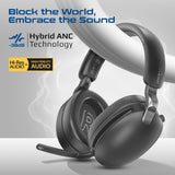 Promate SERENE-2 High-Definition Hybrid ANC Headphones with Triple Connectivity, 100Hrs Playtime, Active Noise Cancellation, Flip to Mute Microphone, 30ms Ultra-Low Latency for Gaming Platforms - Black