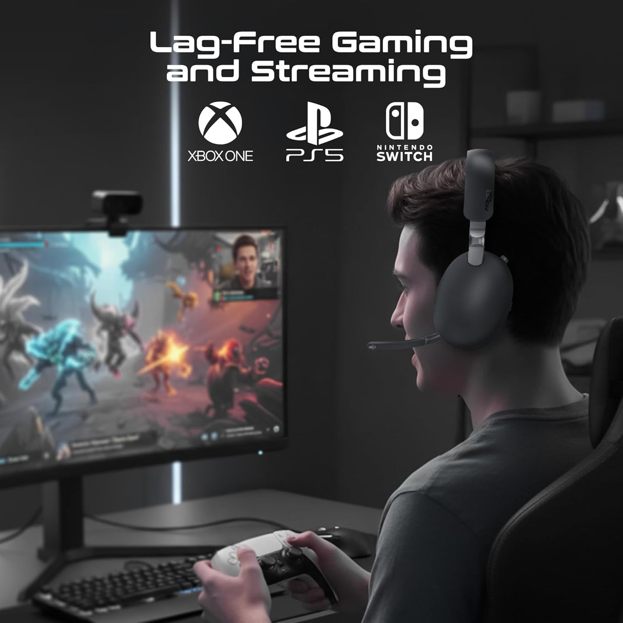 Promate SERENE-2 High-Definition Hybrid ANC Headphones with Triple Connectivity, 100Hrs Playtime, Active Noise Cancellation, Flip to Mute Microphone, 30ms Ultra-Low Latency for Gaming Platforms - Black