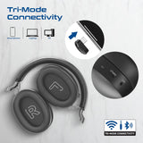 Promate SERENE-2 High-Definition Hybrid ANC Headphones with Triple Connectivity, 100Hrs Playtime, Active Noise Cancellation, Flip to Mute Microphone, 30ms Ultra-Low Latency for Gaming Platforms - Black