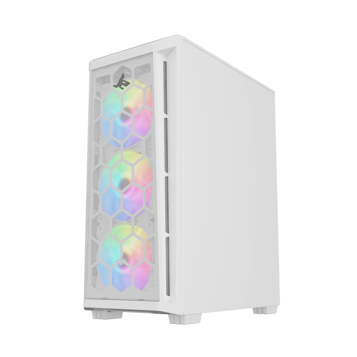 PC Case SHARX RAZORFIN ARGB - ATX PC Case With Front Mesh Panel, 4 x 120mm Pre-Installed Fans Model R-200,White