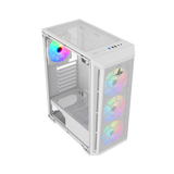 PC Case SHARX RAZORFIN ARGB - ATX PC Case With Front Mesh Panel, 4 x 120mm Pre-Installed Fans Model R-200,White