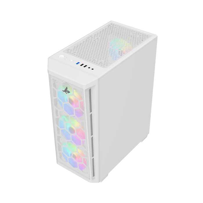 PC Case SHARX RAZORFIN ARGB - ATX PC Case With Front Mesh Panel, 4 x 120mm Pre-Installed Fans Model R-200,White