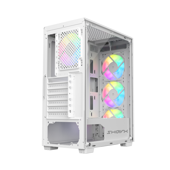 PC Case SHARX RAZORFIN ARGB - ATX PC Case With Front Mesh Panel, 4 x 120mm Pre-Installed Fans Model R-200,White