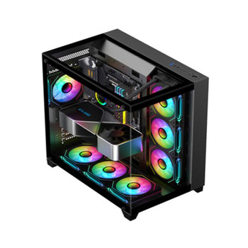 PC Case Sharx Profin GX700 Mid Tower Two Side Panel Front & Left Side Tempered Glass with 7 ARGB Fans - Black