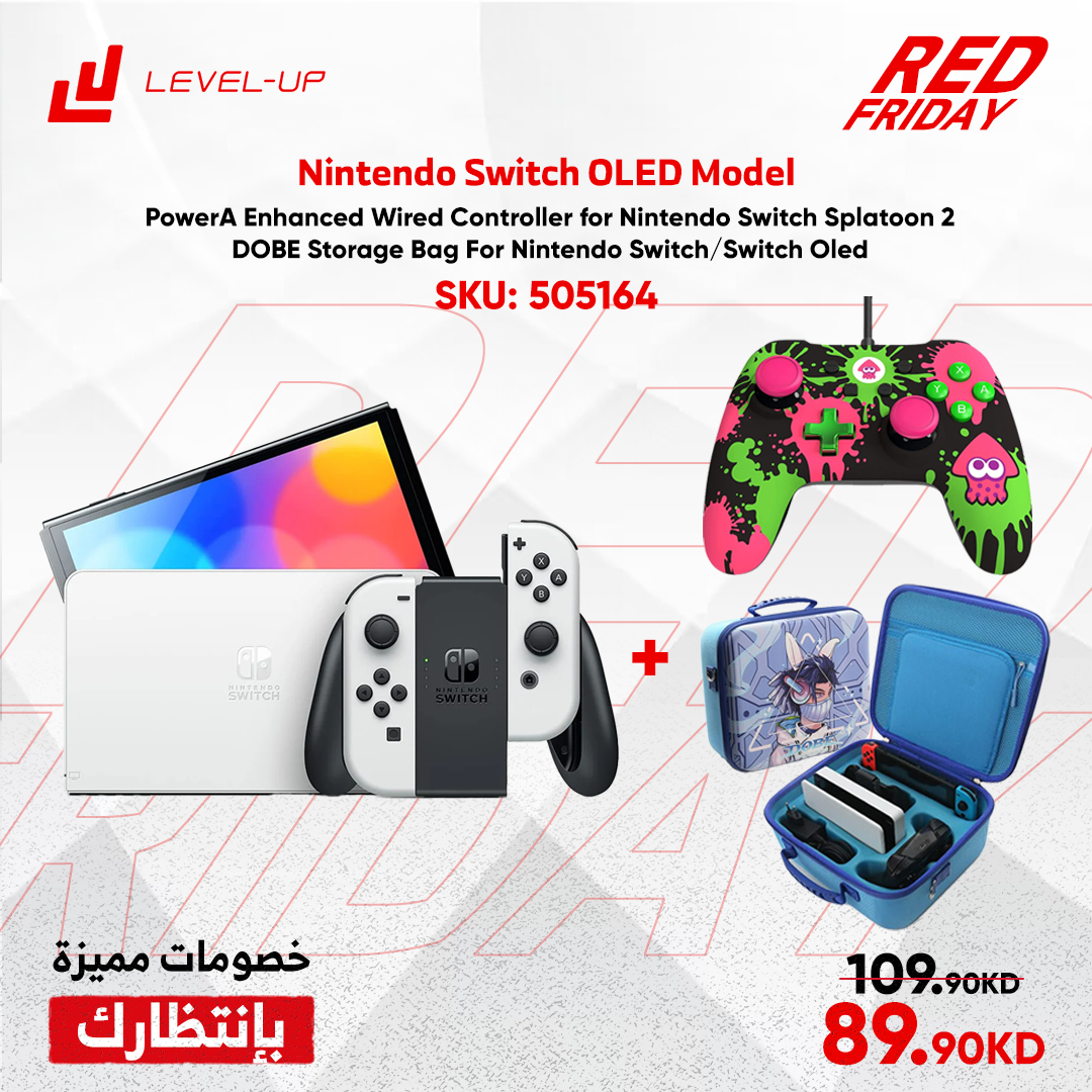 Nintendo Switch OLED Model w/ White Joy-Con with PowerA Enhanced Wired Controller for Nintendo Switch Splatoon 2 & DOBE Storage Bag For Nintendo Switch/Switch Oled - Blue