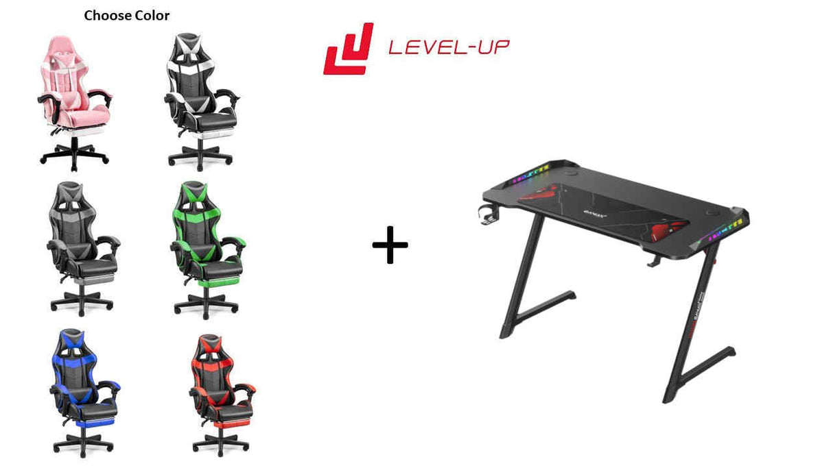Special Offer: Black Bull Gaming Chair With Foot Rest +Gamax TD-03 Carbon Fiber Gaming Table 100*60*75cm with RGB Light & MousePad