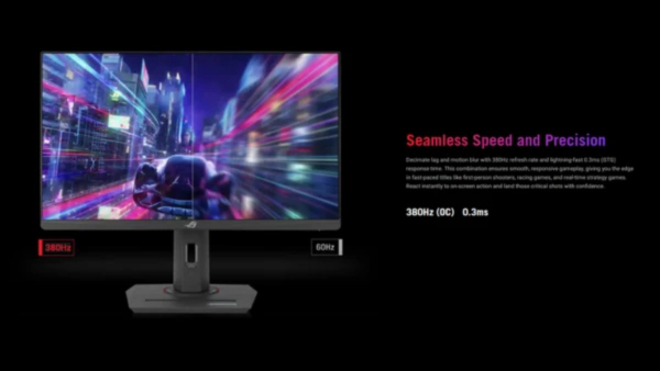 شاشة ألعاب أسوس روج ستريكس موديل XG32UCG مقاس ٣٢ بوصة، بوضع عرض مزدوج بدقة فور كيه ومعدل تحديث ١٦٠ هرتز، أو دقة فل إتش دي بمعدل تحديث ٣٢٠ هرتز، زمن استجابة ٠٫٣ مللي ثانية، لوحة فاست آي بي إس، تقنية إتش دي آر ٤٠٠، منافذ يو إس بي سي وإتش دي إم آي ٢٫١ – أسود