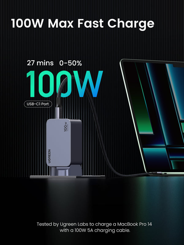 UGREEN Nexode Pro 100W 3-Port GaN Fast Charger Set+USB CC Cable  UK25875 Black