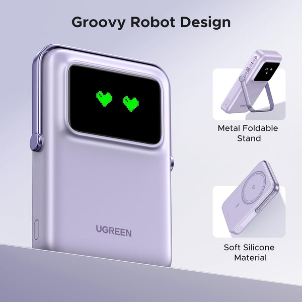UGREEN Uno 10000mAhPD-20W Magnetic Wireless Qi2 15w Power Bank Purple