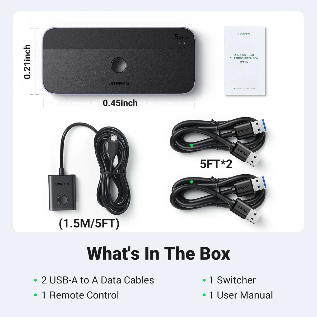 محوّل Ugreen USB 3.0 switch 2-in-4 switch + 2x USB-A Cable - Black CM662-15705