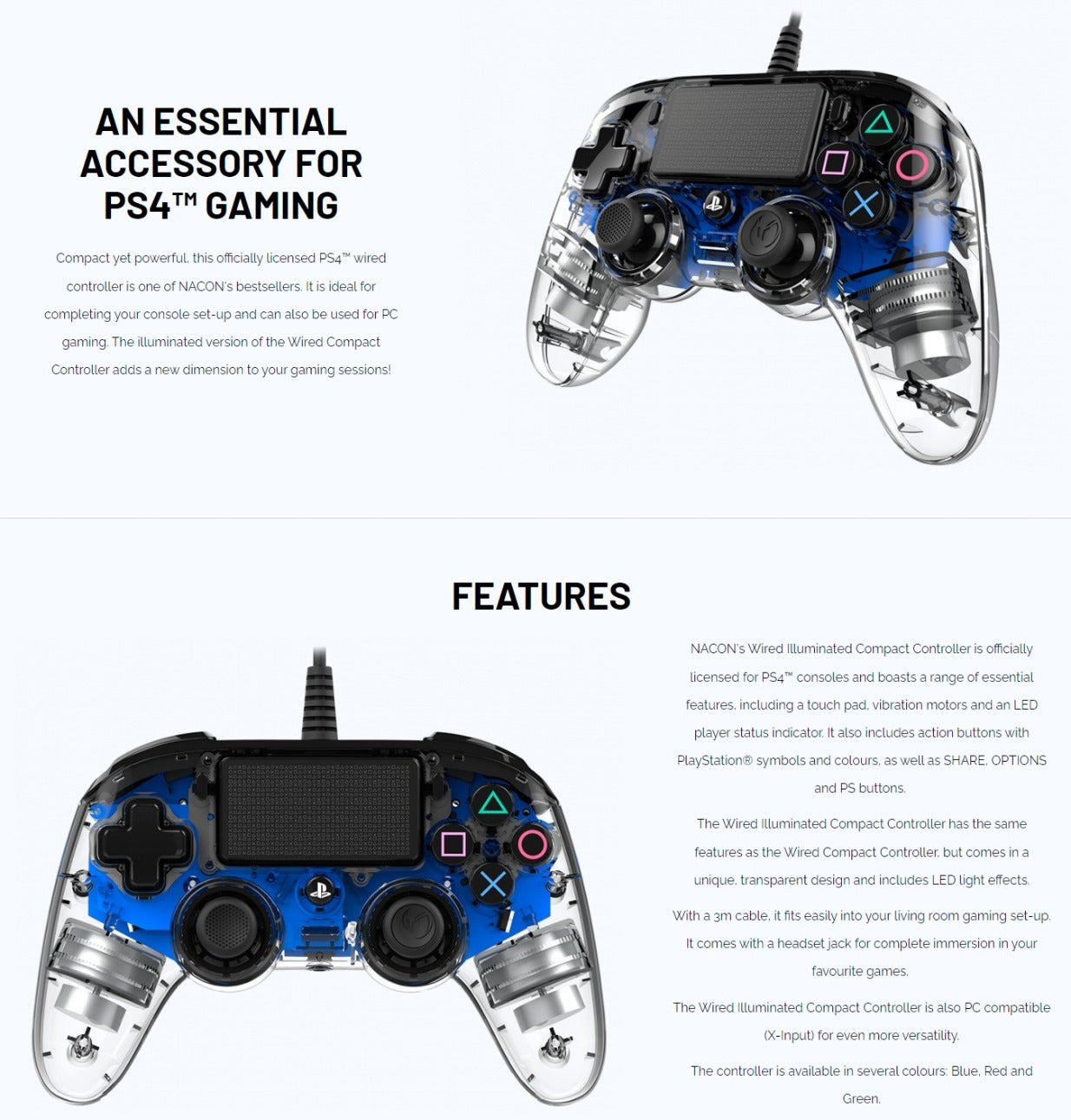 Nacon Wired Illuminated Compact Controller For PlayStation