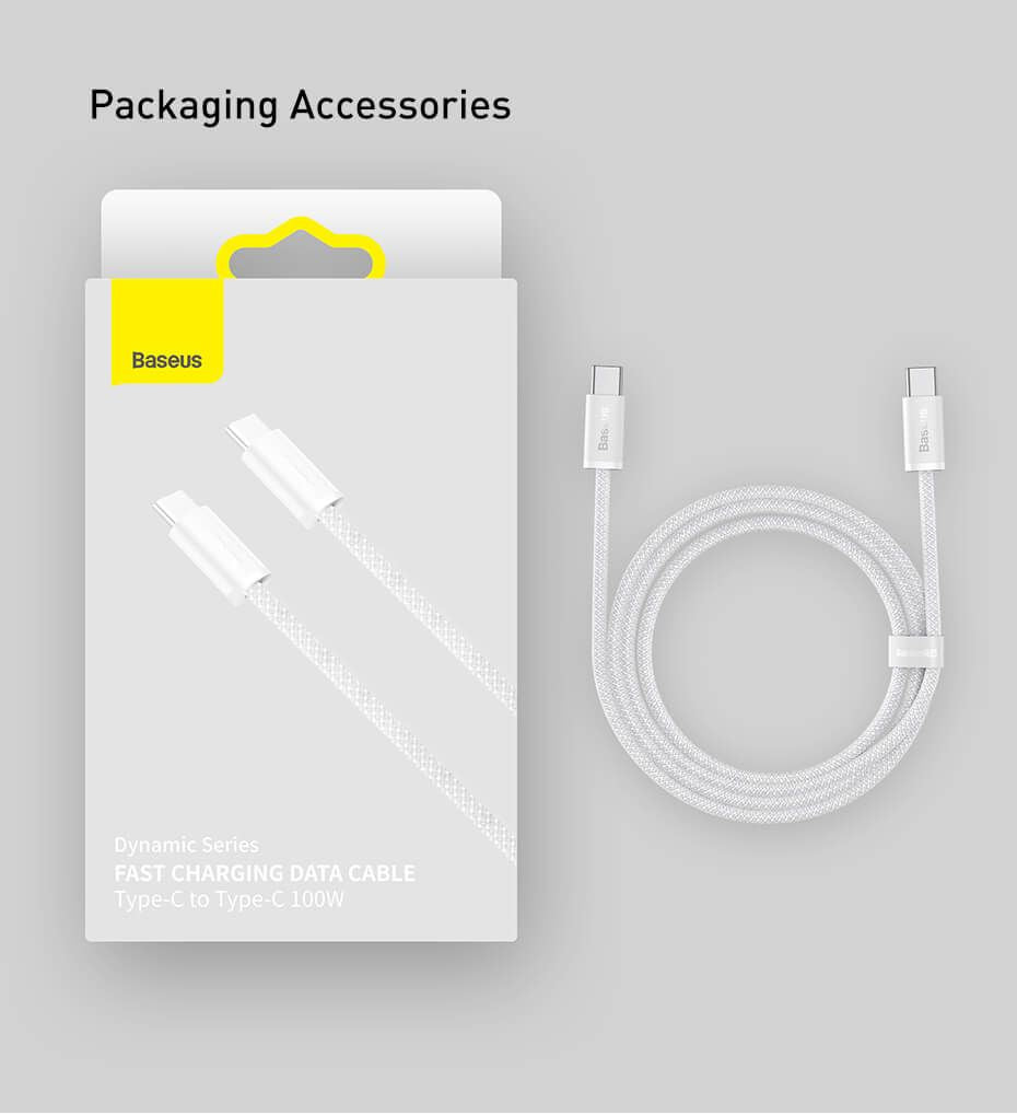 Baseus New Braided Fast Charging Cable USB-C to USB-C 100W 1m - White