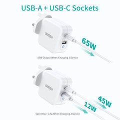 Choetech 65W Dual USB C Port GaN Charger - White