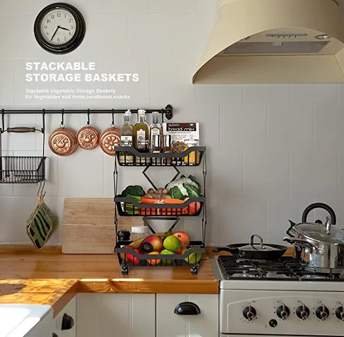 3 Layer Adjustable Foldable Movable Storage Rack for Kitchen Use Level Up