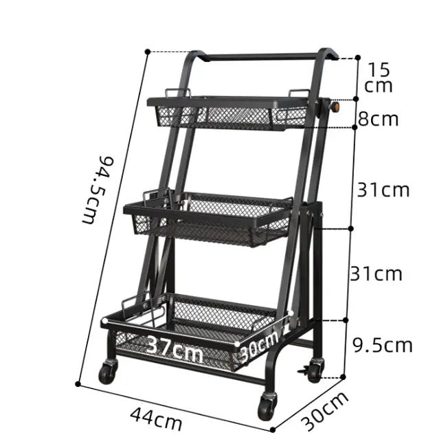 3 Tier Adjustable & Foldable Kitchen Storage Metal Rack Organizer Trolley with Wheels - Level UpLevel UpSmart Devices501685